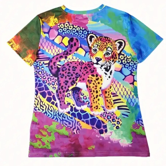 Lisa Frank Rainbow Leopard Graphic Tee Kidcore Y2K 90s Nostalgia Dopamine Large - Picture 3 of 5